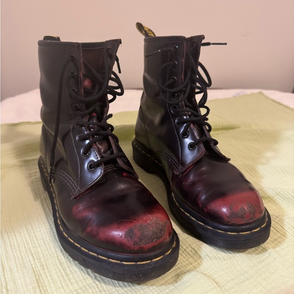 Dr. Martens Shoes - Dr. Marten Cherry Red Boots Mid Calf 1460